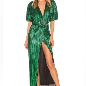 NWT House of Harlow Metallic Green Sabrina  Dress